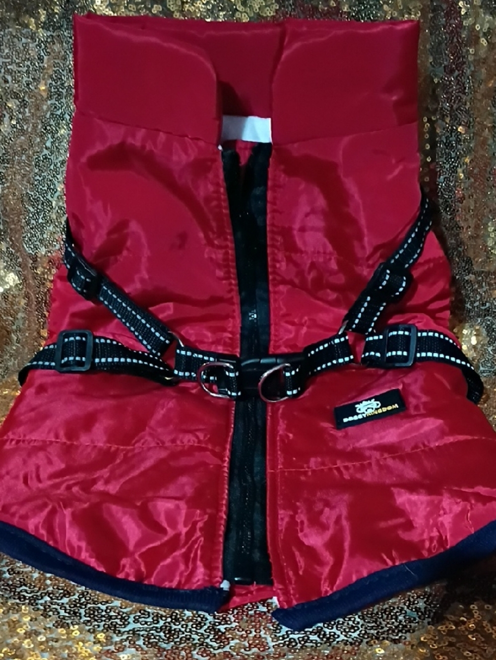 Red Reflective Dog Harness Vest with Front Zipper -